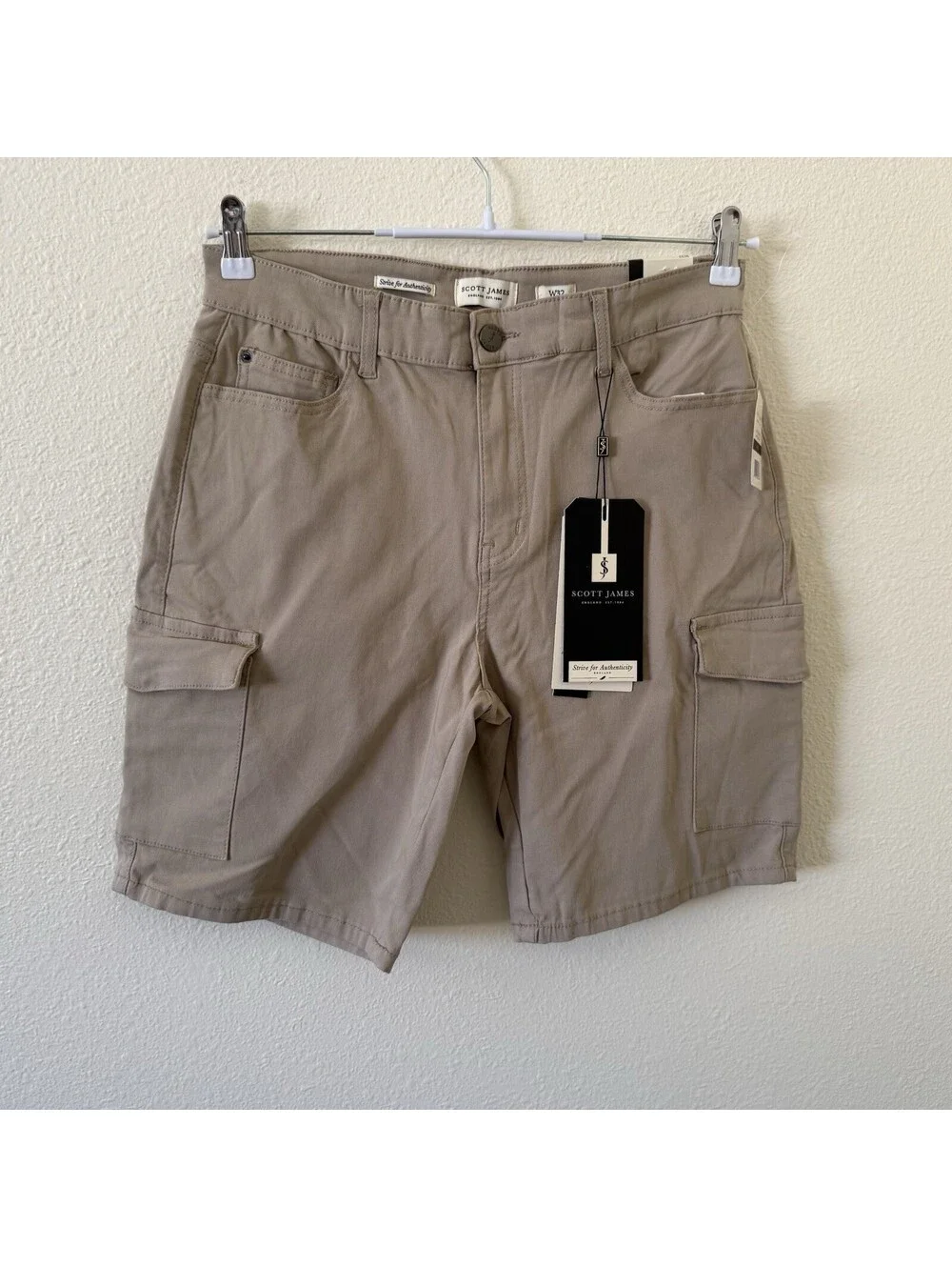 NEW Scott James Cargo Shorts Superior Stretch Size 32 Light Khaki NWT Utility